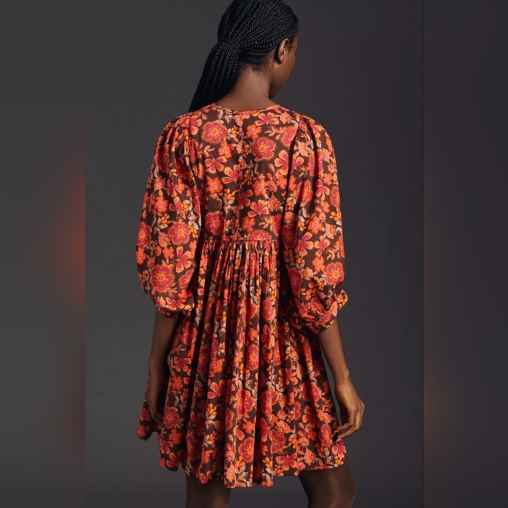 Anthropologie Sundry Boho Tunic Dress Colorful Floral Puff Dolman Sleeves XS / 0 - Picture 2 of 13